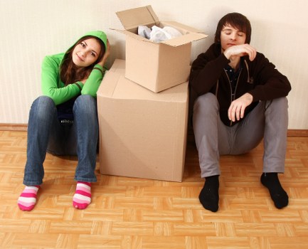 Household items being prepared for loading into a removal van